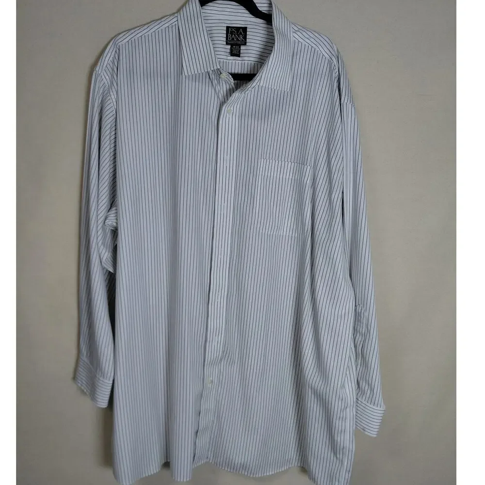 Jos. A. Bank Traveler White Button-Front Striped Button-Up Shirt Men Size 18